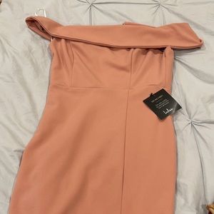 off the shoulder pinkish lulus slit prom dress